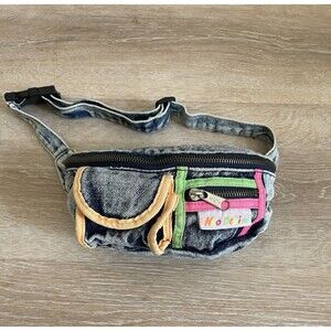 Vintage 80s 90s Neo Denim Acid Wash Denim Fanny Pack Neon Y2K